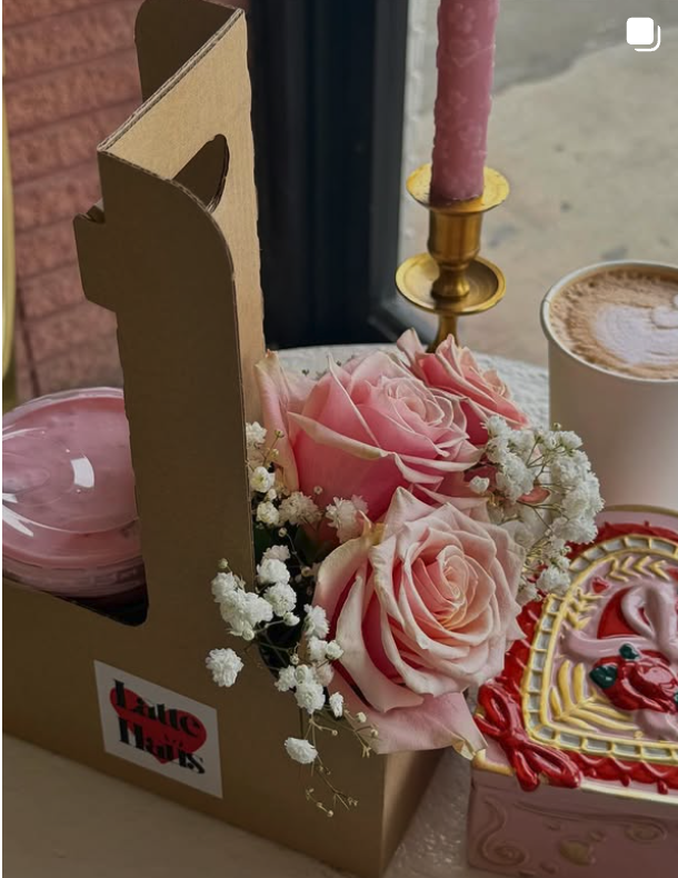 Latte Haus Valentine's gift box with roses and latte art