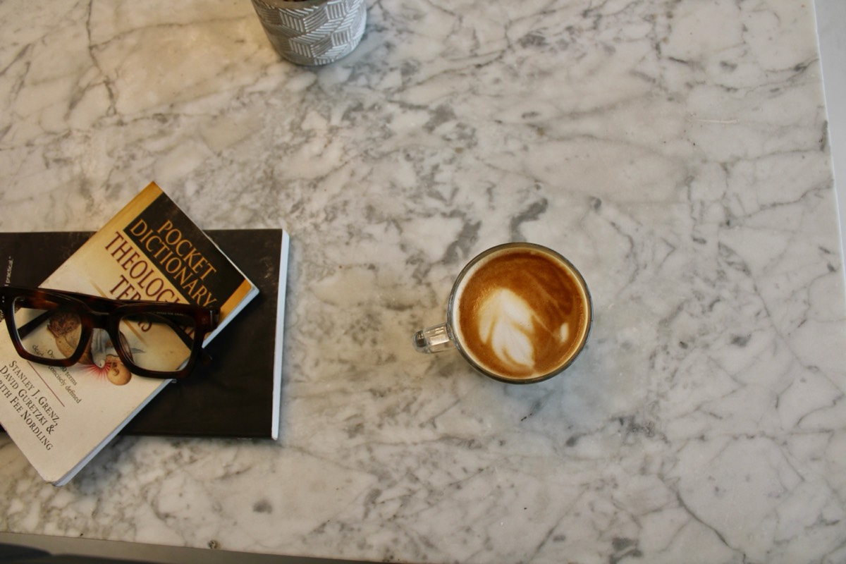 Latte art on marble table at Latte Haus